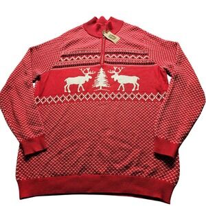 Foundry Big & Tall Quarter Zip Sweater 2XLT Red Reindeer Fair Isle Holiday Knit